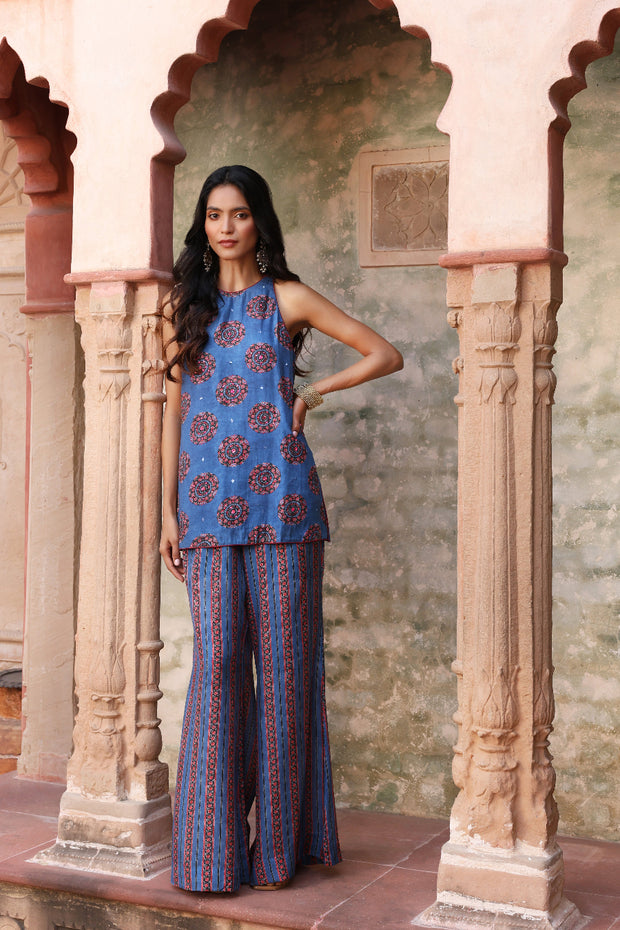 Sindh Ajrakh Set Neel