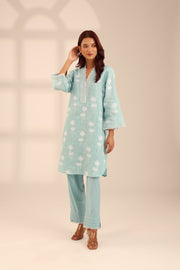 LINEN DAISY SET AQUA BLUE