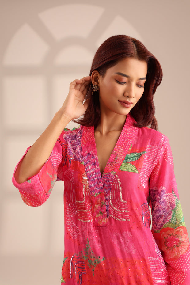 FLORAL POP EMBROIDERED SET - FUCHSIA