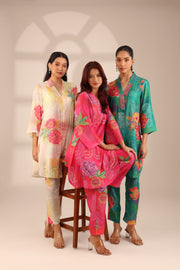 FLORAL POP EMBROIDERED SET - FUCHSIA
