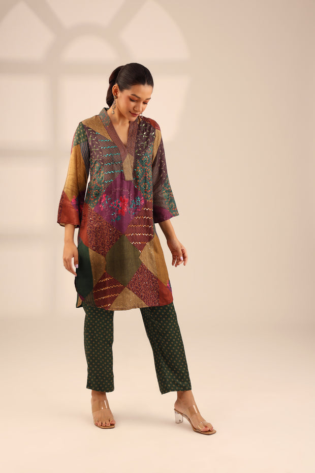 MIDNIGHT BLOOM EMBROIDERED SET - FOREST