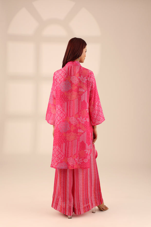 BANDHINI JHILMIL EMBROIDERED SET - RANI PINK