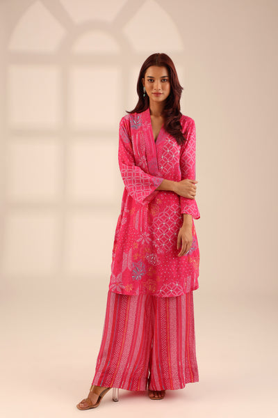 BANDHINI JHILMIL EMBROIDERED SET - RANI PINK
