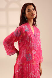 BANDHINI JHILMIL EMBROIDERED SET - RANI PINK