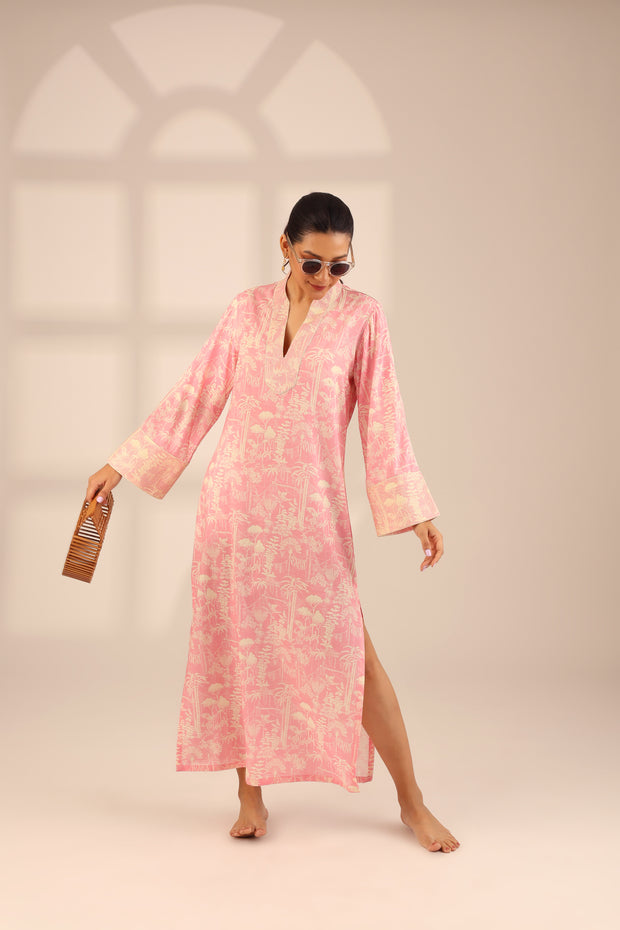 FOLIAGE COTTON LONG KURTA - PINK