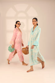 FOLIAGE COTTON LONG KURTA - PINK