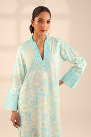 FOLIAGE COTTON LONG KURTA - BLUE