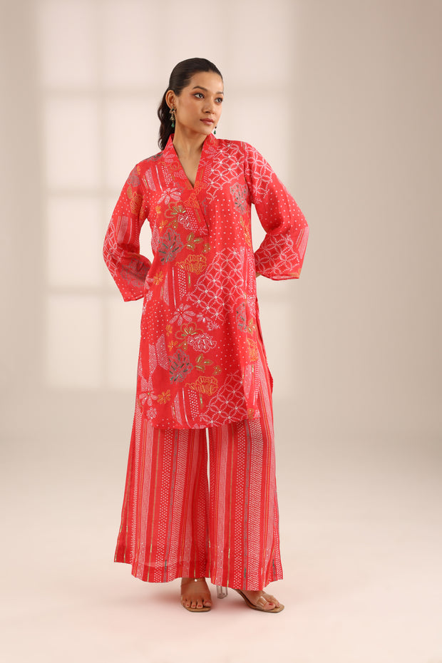 BANDHINI JHILMIL EMBROIDERED SET - RED