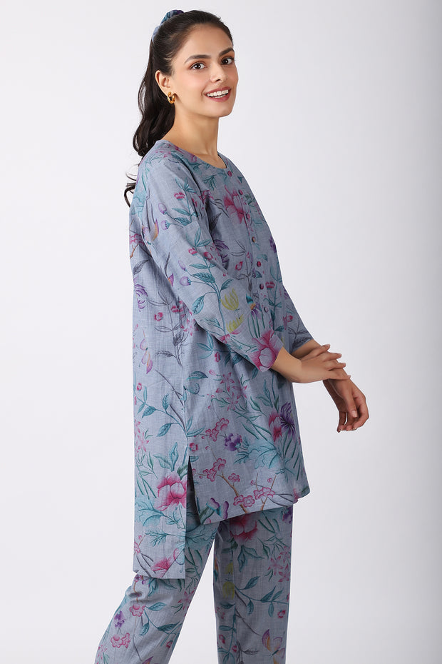 CHAMBRAY FLORAL LOUNGE SET