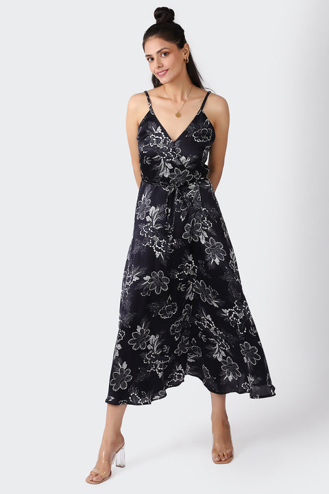 BOTANIQUE WRAP DRESS - BLACK