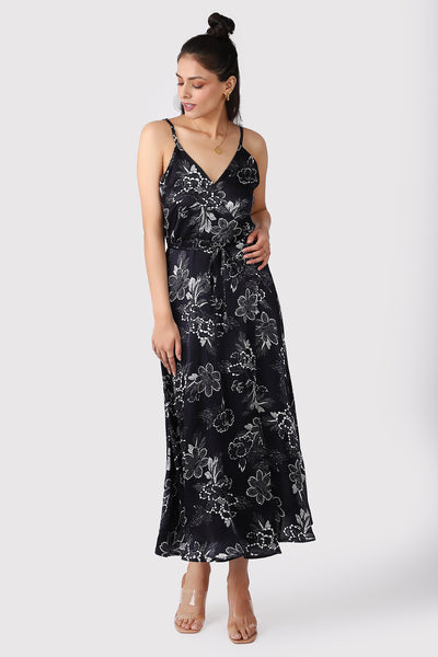 BOTANIQUE WRAP DRESS - BLACK