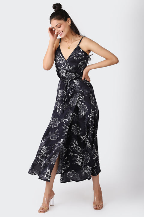BOTANIQUE WRAP DRESS - BLACK