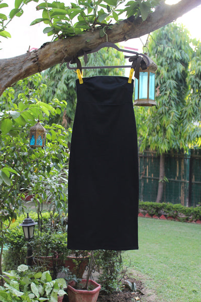 Black Strapless Midi Dress