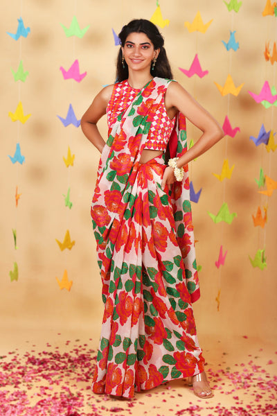 Retro White Embroidered Saree