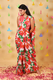 Retro White Embroidered Saree