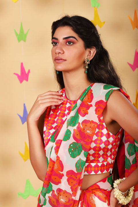 Retro White Embroidered Saree