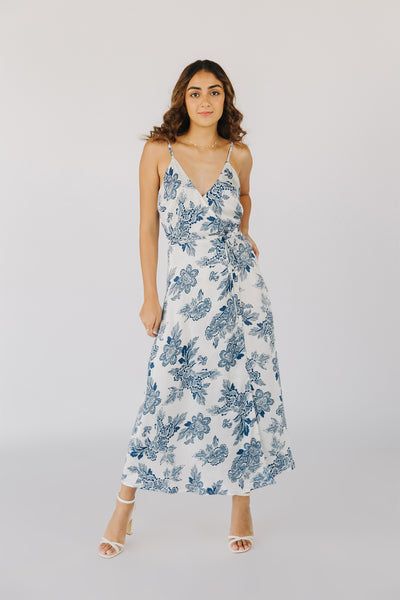 BOTANIQUE WRAP DRESS - BLUE